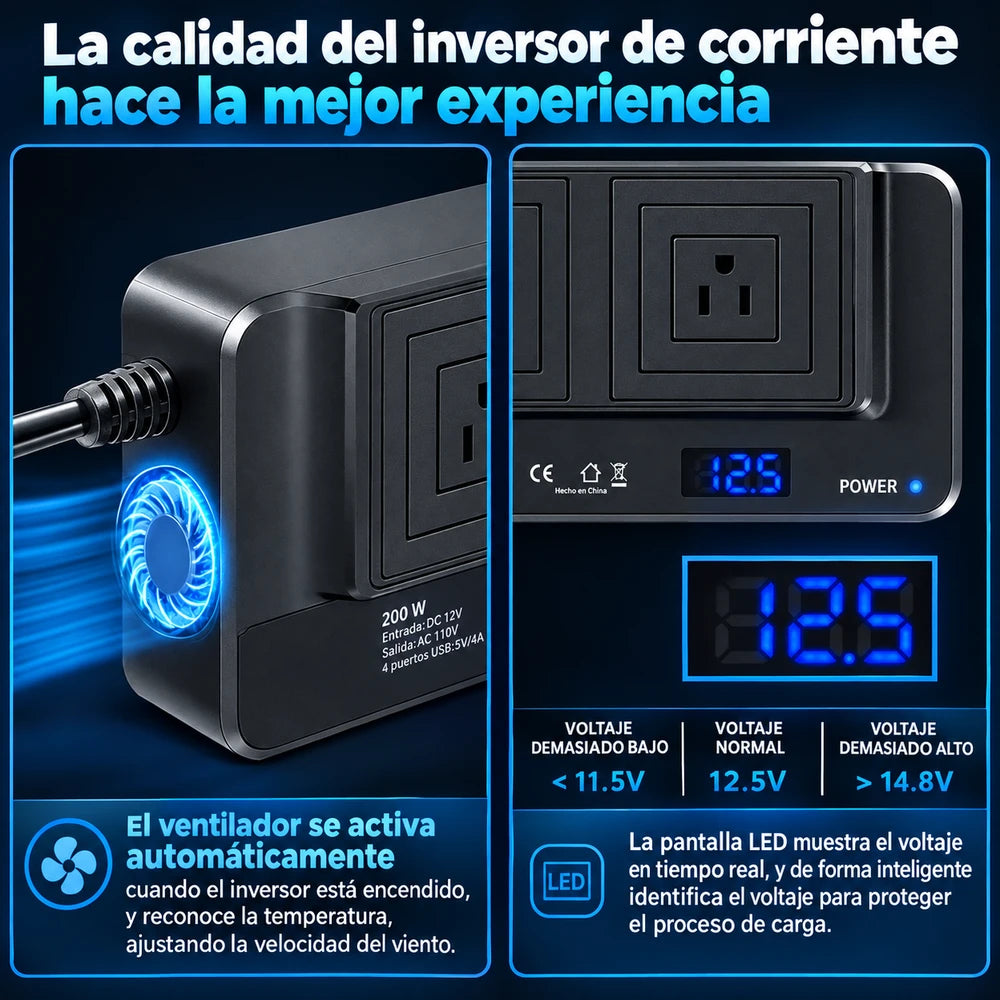 Convertidor de corriente de 12v a 110v para carro