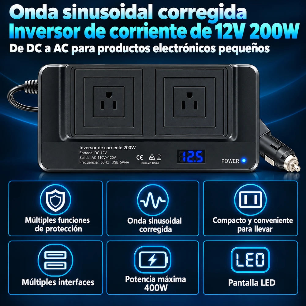 Convertidor de corriente de 12v a 110v para carro